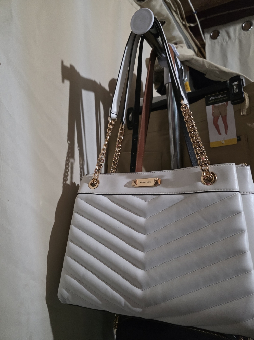 Michael Kors White Quilted Shoulder Bag with Gold Chain Handles